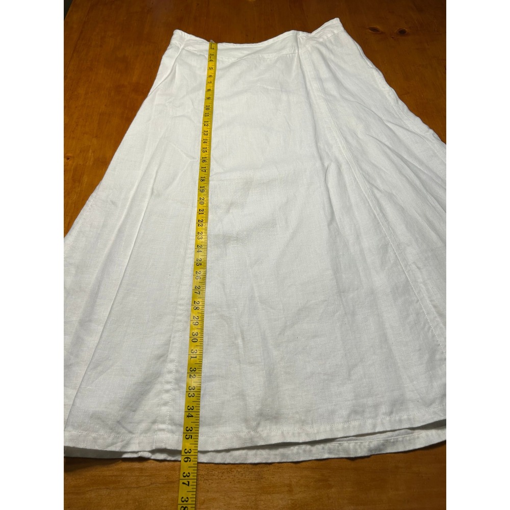 H&M White 100% Linen Lagenlook Midi Skirt Size 14 A-Line Lined Summer Classic - Picture 4 of 16